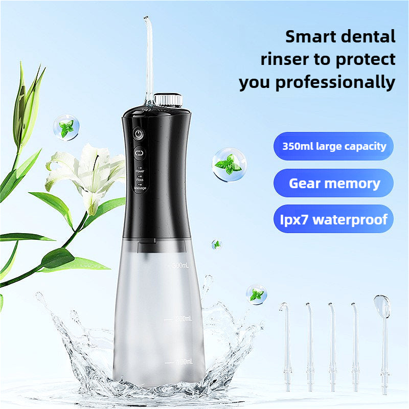 Adult water flosser, 2 positions, 12 modes, memory mode, IPX7 waterproof, 5 nozzles