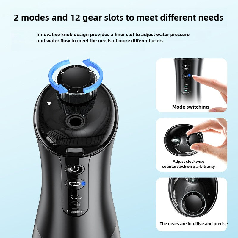 Adult water flosser, 2 positions, 12 modes, memory mode, IPX7 waterproof, 5 nozzles