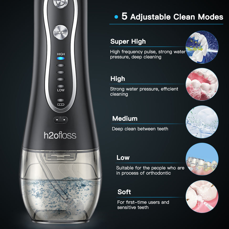 Water Flosser, Cordless Water Flosser, 5 Nozzles, 5 Modes, 300ml IPX7 Waterproof, Portable Rechargeable Oral Irrigator