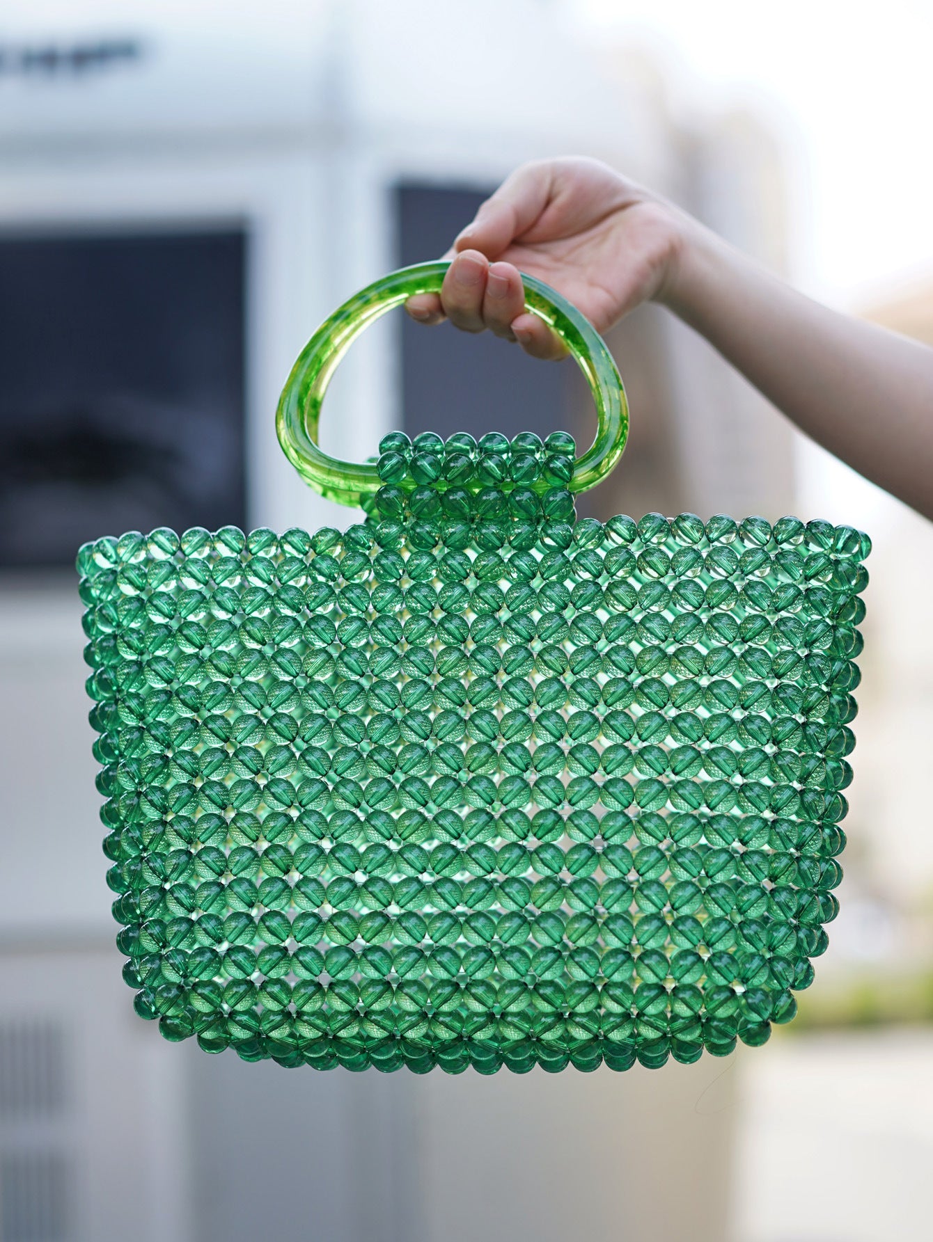 Woven bag acrylic jade handmade beads, travel handbagnufacturer